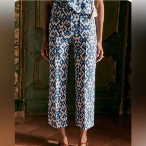 Sezane Emilio Trousers Geo Blue Jacquard - Size 6 (38)